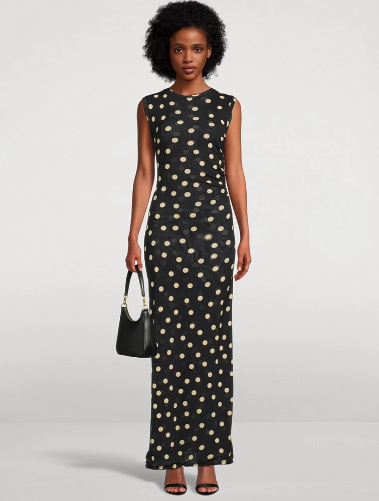 Mesh Maxi Dress In Polka Dot Print