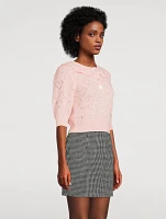 Pointelle Knit Short-Sleeve Sweater