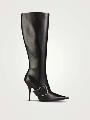 Knife Belt Leather Knee-High Boots