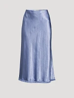 Satin Frayed-Edge Bias Midi Skirt