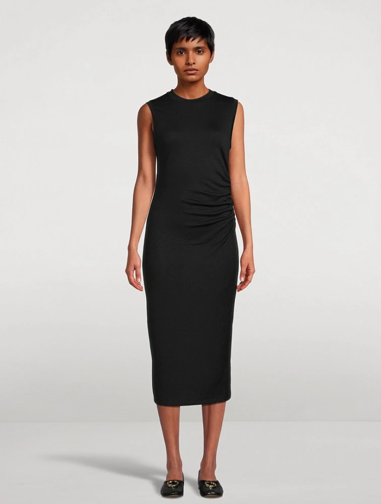 Gathered-Waist Jersey Midi Dress