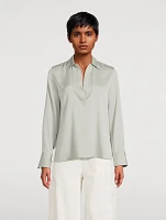 Stretch-Silk Polo Blouse