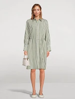 Belted Shirt Dress Stripe Print