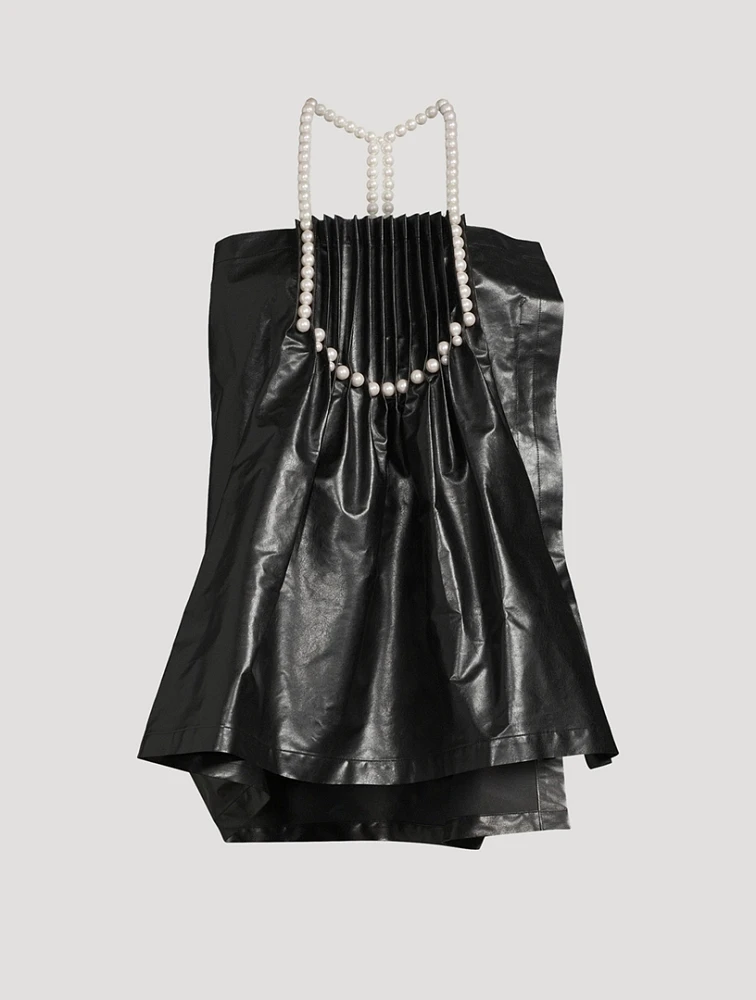 Embellished Faux Leather Halter Top