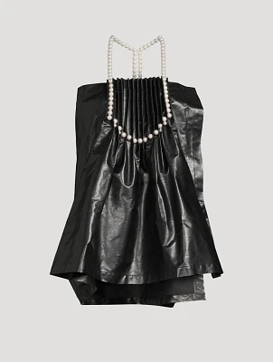 Embellished Faux Leather Halter Top