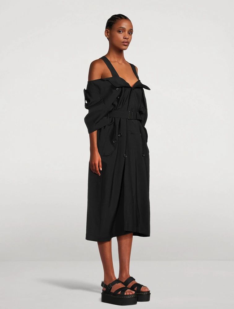 Off-The-Shoulder Double-Breasted Trench Dress