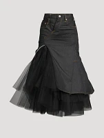 Tulle And Denim Midi Skirt