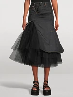 Tulle And Denim Midi Skirt