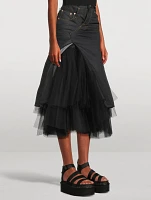 Tulle And Denim Midi Skirt