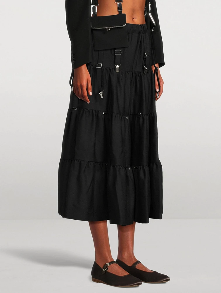 Tiered Wool Midi Skirt