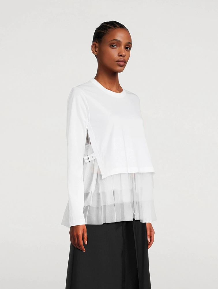 Tulle-Trimmed Long-Sleeve T-Shirt