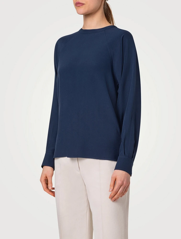 Silk Crêpe Raglan-Sleeve Blouse