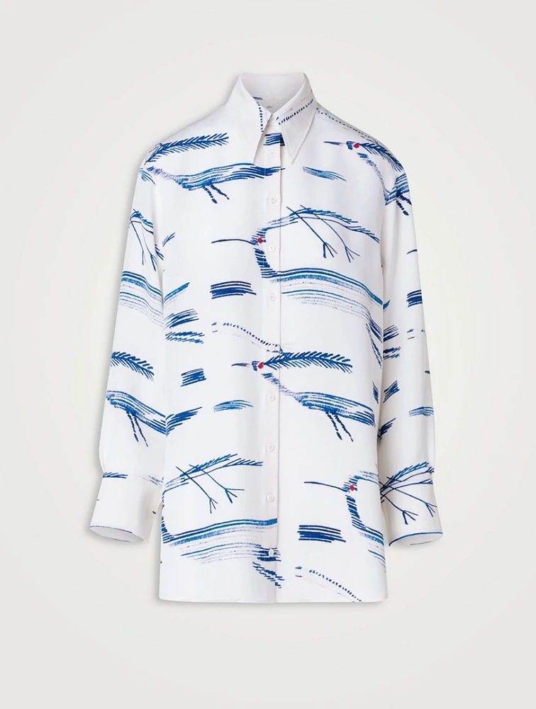 Silk Crêpe Shirt Kasuri Birds Print