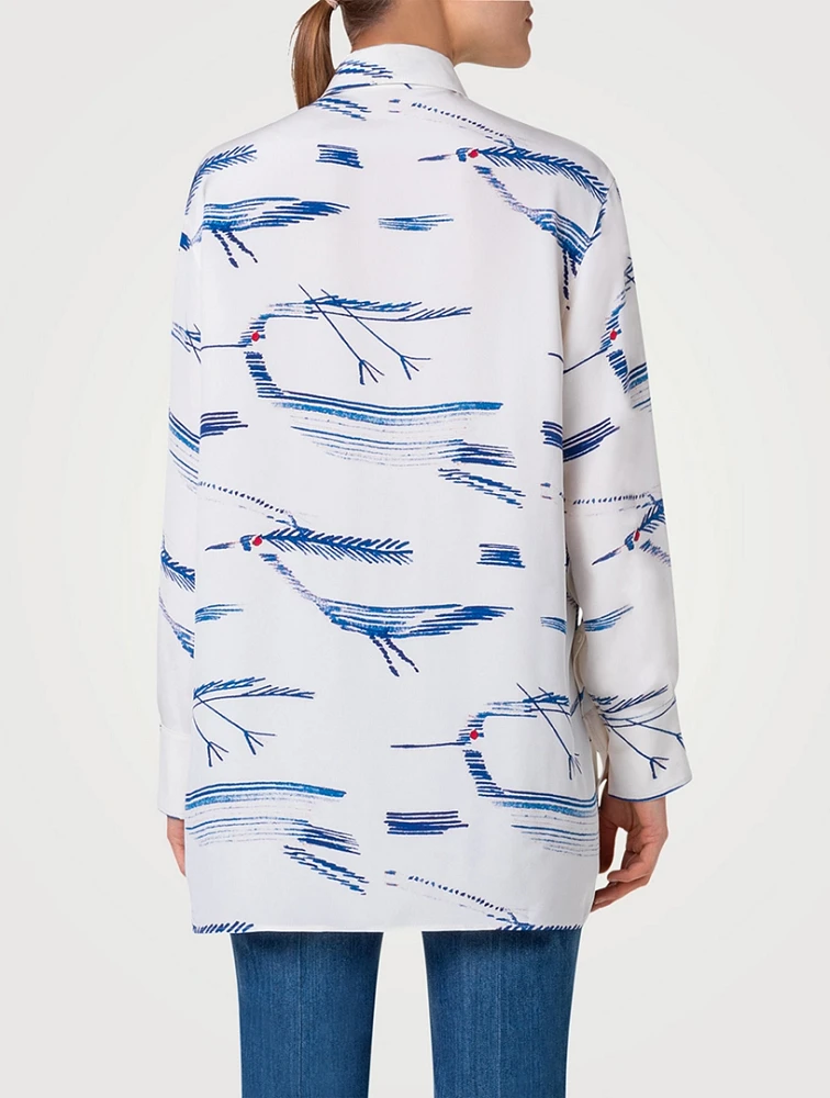 Silk Crêpe Shirt Kasuri Birds Print