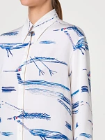 Silk Crêpe Shirt Kasuri Birds Print