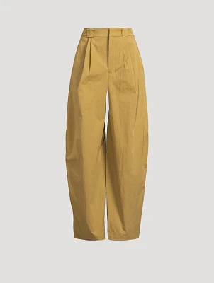 Tumbled Cotton Wide-Leg Trousers