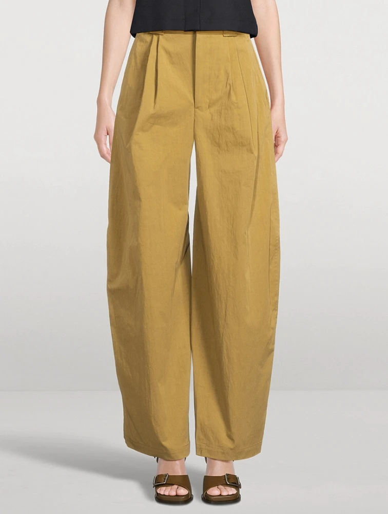 Tumbled Cotton Wide-Leg Trousers