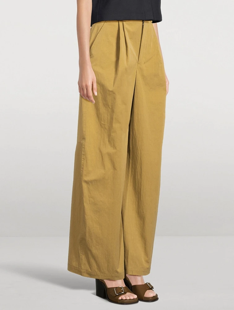 Tumbled Cotton Wide-Leg Trousers