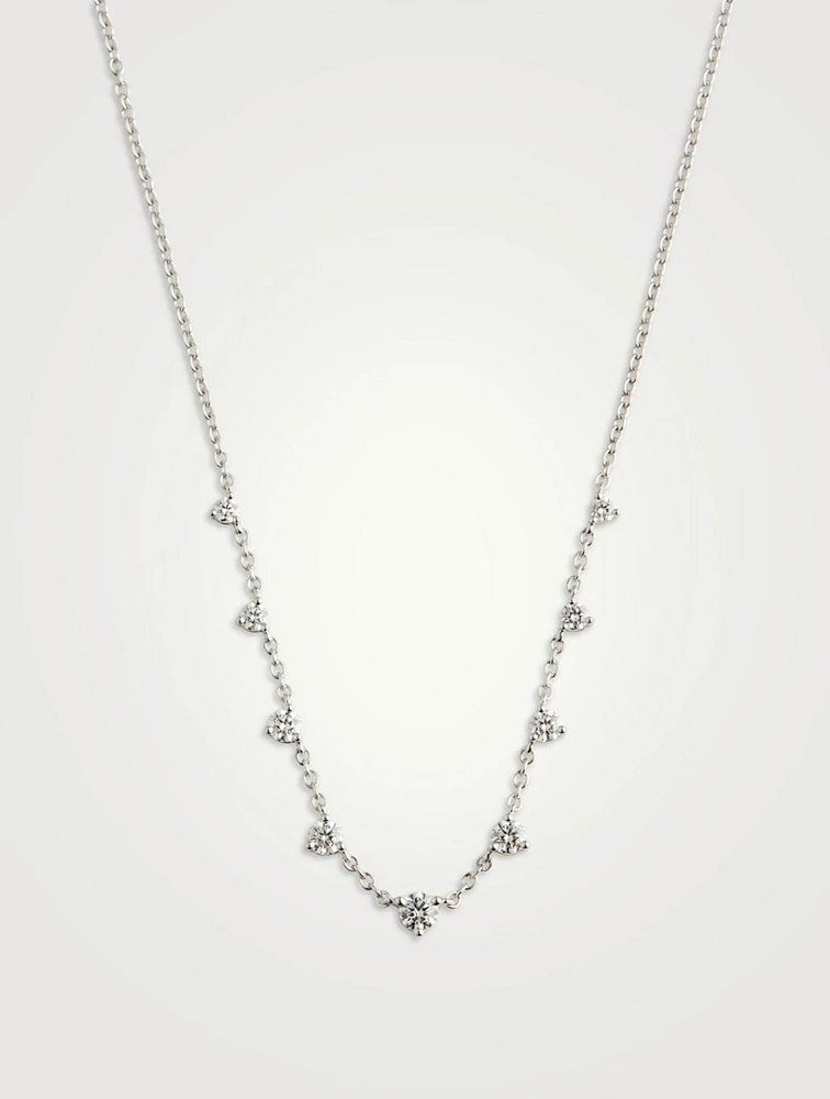 Essentials 18K White Gold Nine-Stone Necklace With Diamonds