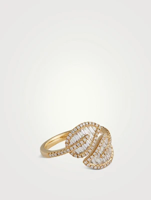 Small 18K Gold Leaf Ring With Diamonds