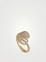 Small 18K Gold Leaf Ring With Diamonds