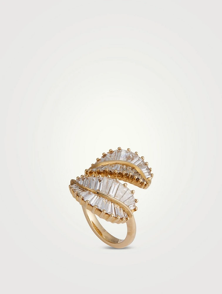 18K Gold Classic Palm Leaf Ring With Diamonds