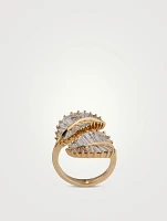 18K Gold Classic Palm Leaf Ring With Diamonds