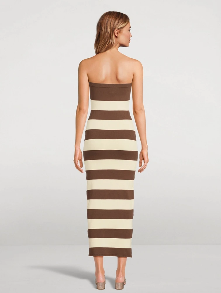 Theo's Strapless Dress Stripe Print