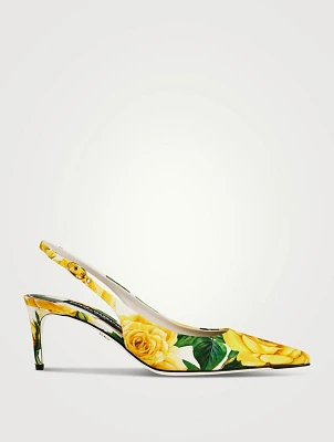 Lollo Gabardine Slingback Pumps Roses Print