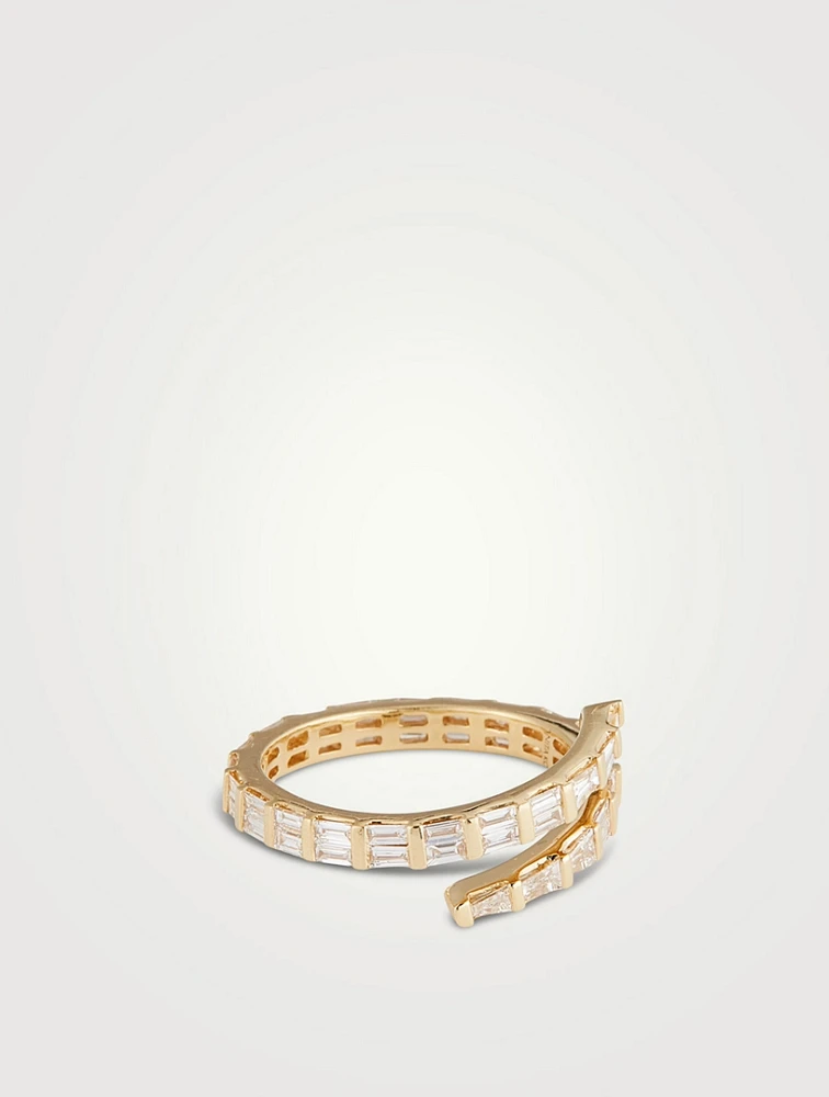 18K Gold Coil Ring With Diamonds