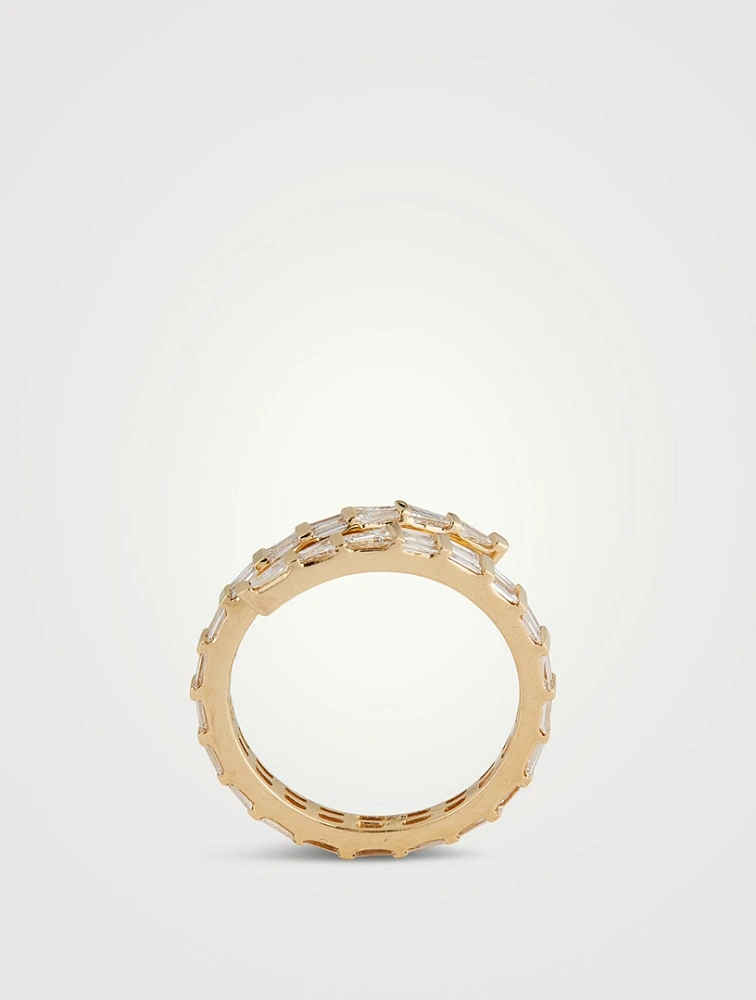 18K Gold Coil Ring With Diamonds