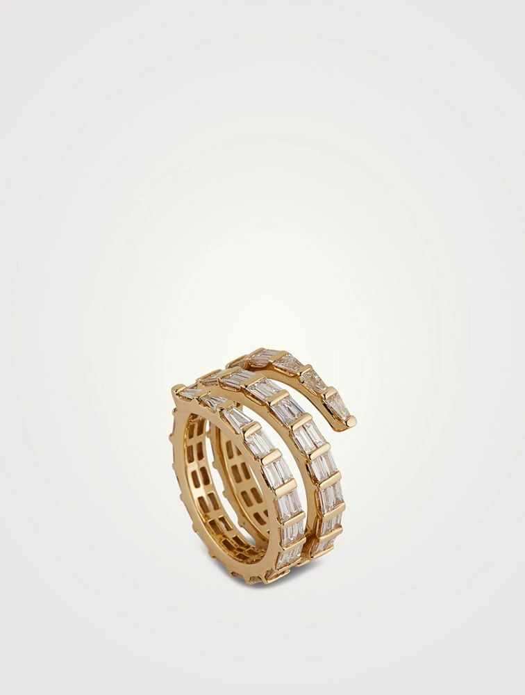 18K Gold Pinky Coil Ring With Diamonds