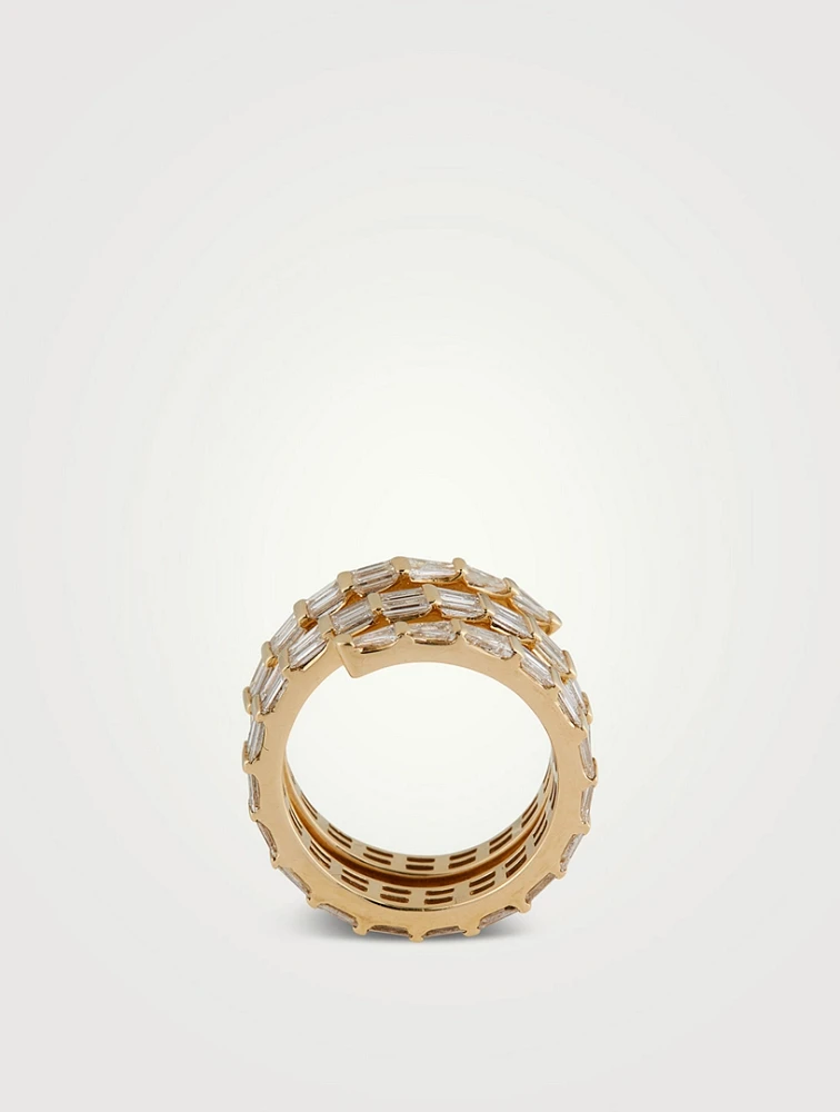 18K Gold Pinky Coil Ring With Diamonds