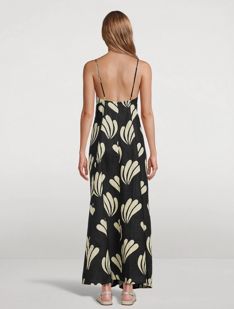 Linen Dress Palm Print