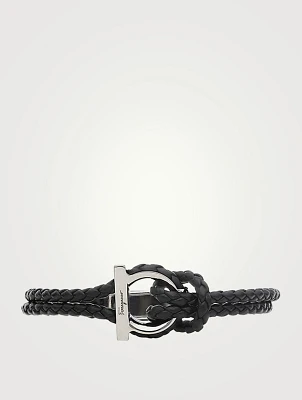 Braided Leather Gancini Bracelet
