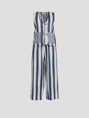 Feluka Linen Vest And Pants Set Stripe Print