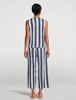 Feluka Linen Vest And Pants Set Stripe Print