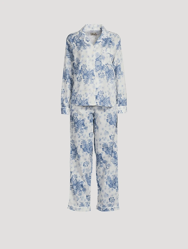 Long Linen Pajama Set Flowers of Time Print