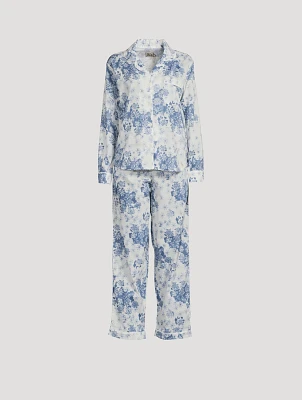 Long Linen Pajama Set Flowers of Time Print