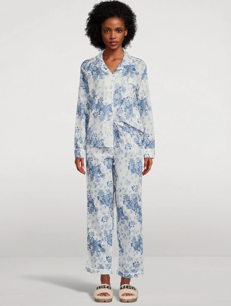 Long Linen Pajama Set Flowers of Time Print