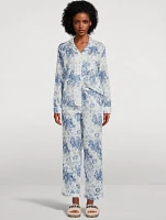 Long Linen Pajama Set Flowers of Time Print