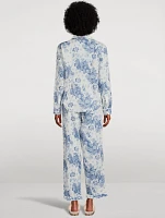 Long Linen Pajama Set Flowers of Time Print