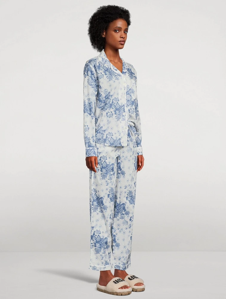 Long Linen Pajama Set Flowers of Time Print