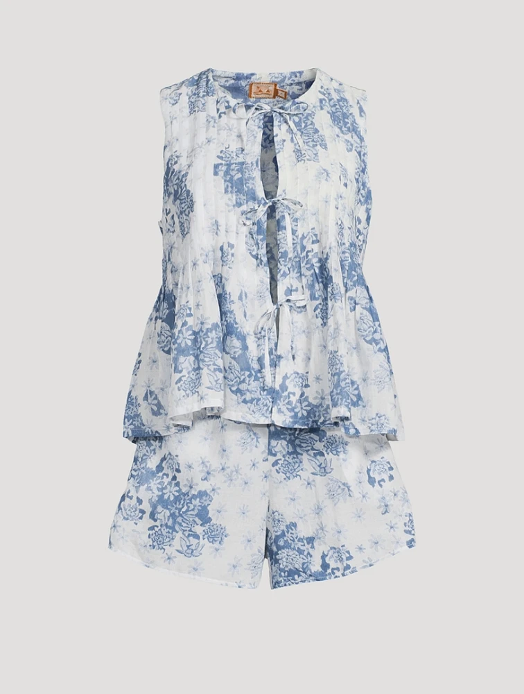 Cotton Voile Top and Shorts Set Flowers of Time Print