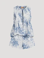 Cotton Voile Top and Shorts Set Flowers of Time Print