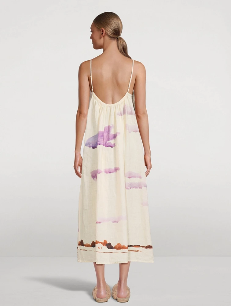 Linen Midi Dress Mirage Print