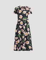 Twist-Neck Midi Dress Painted Poppies Print