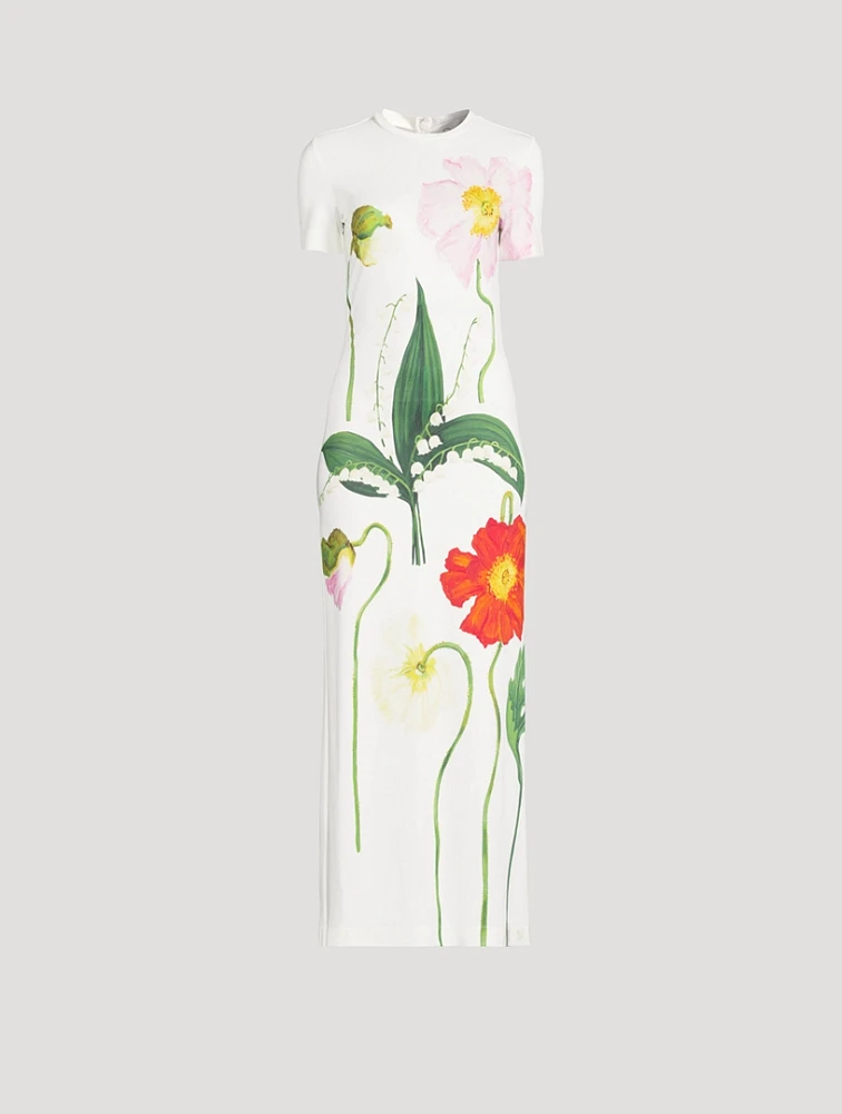 Jersey Maxi Dress Painted Poppies And Lily Print