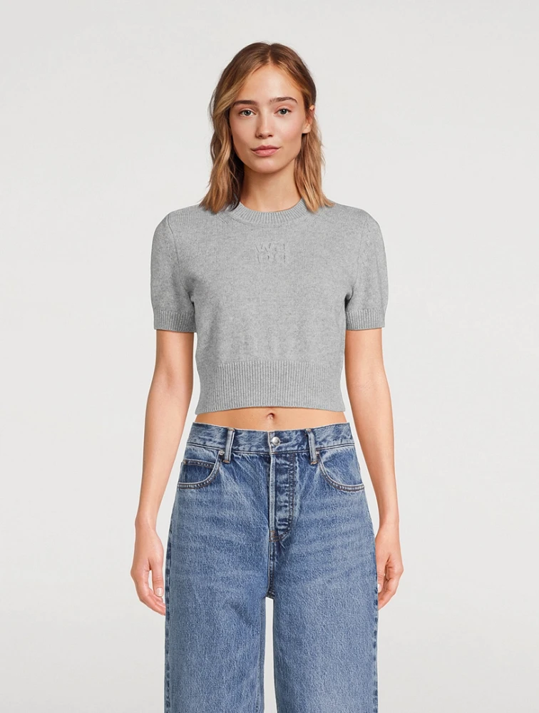 Short-Sleeve Cropped Sweater