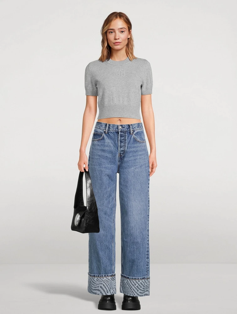 Short-Sleeve Cropped Sweater